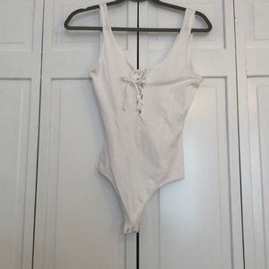 White Lace Up Bodysuit